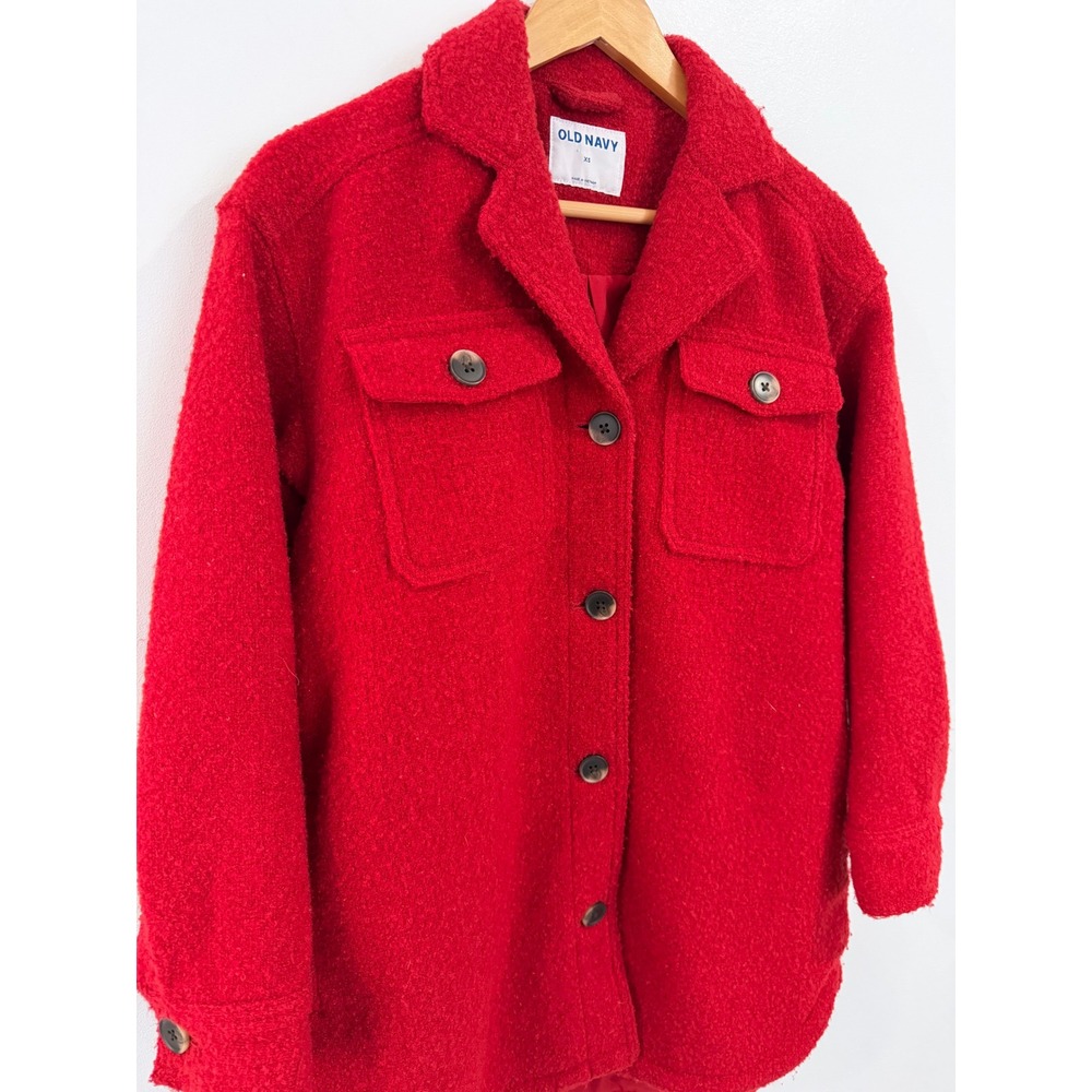 Old Navy Womens Red Wool Blend Textured Shacket Shirt Jacket XS - Picture 2 of 8